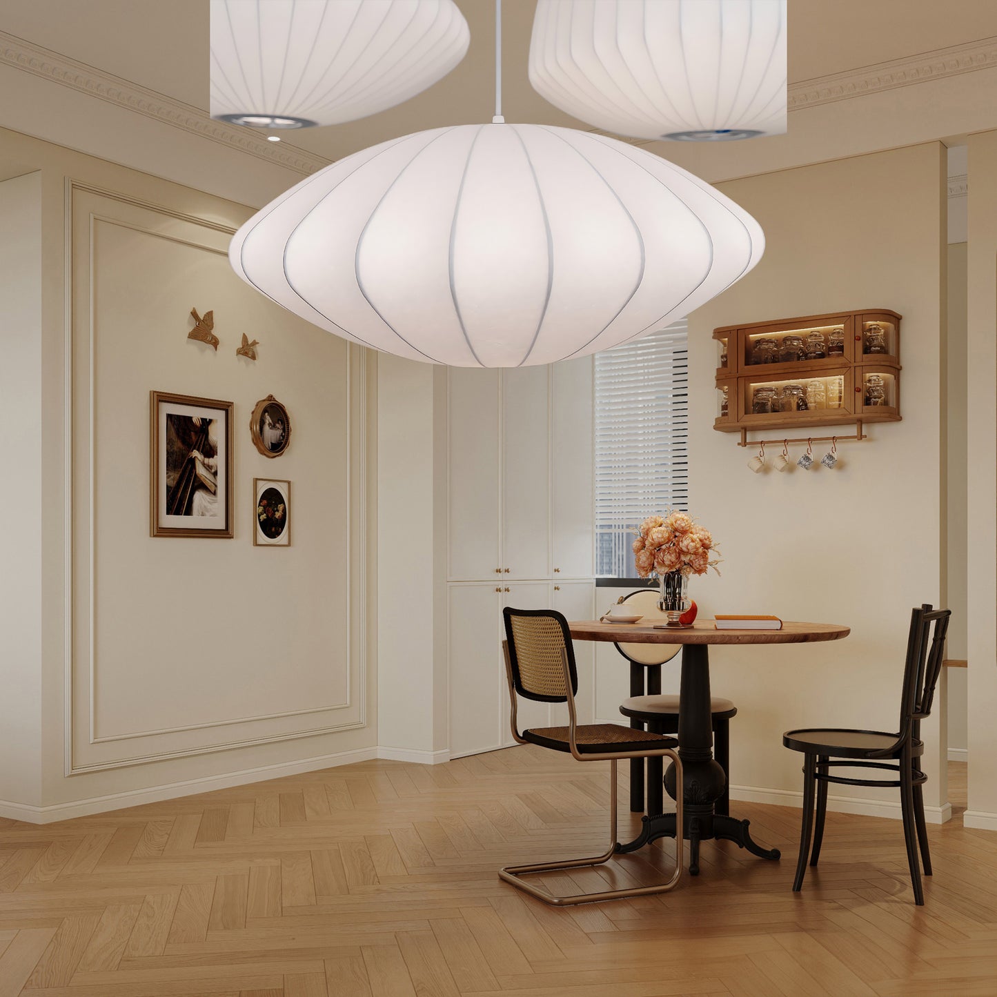 Bubble Mulberry Silk Eclectic Metal Pendant Lamp