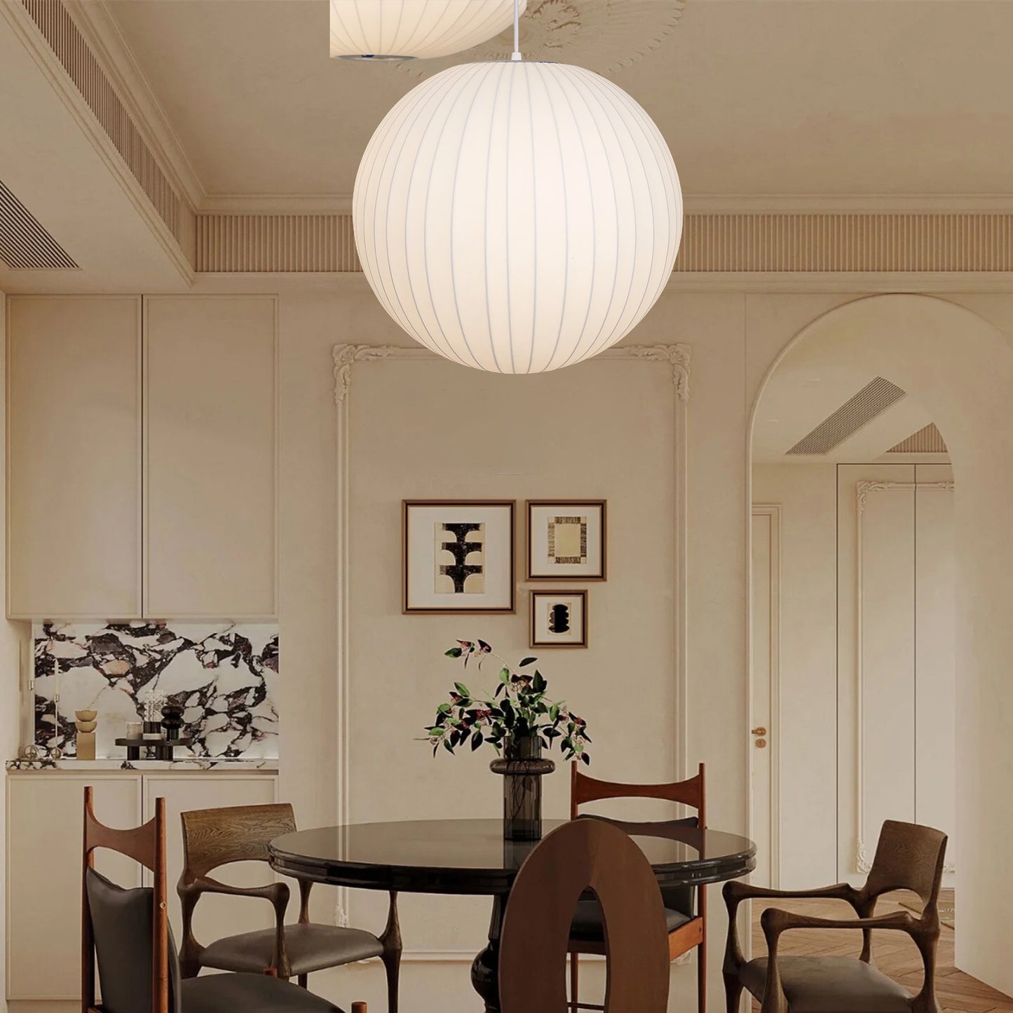 Bubble Mulberry Silk Eclectic Metal Pendant Lamp