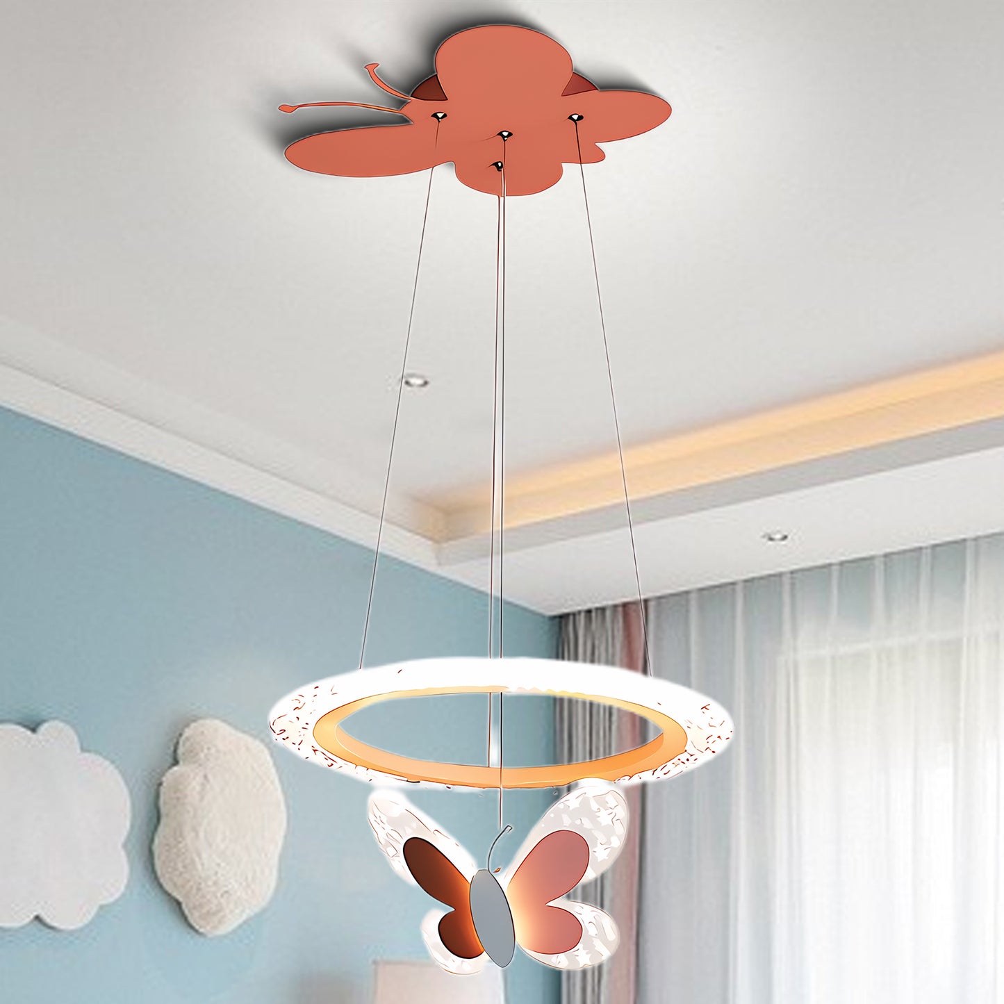 Cartoon Butterfly Acrylic Eclectic Metal Pendant Lamp