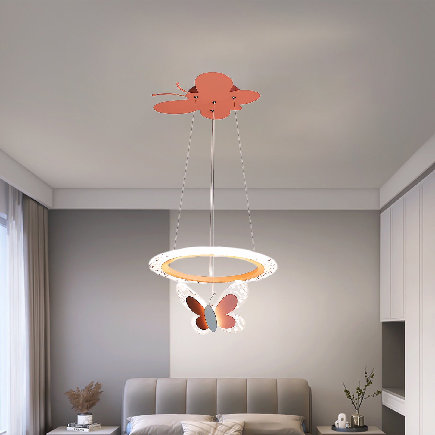 Cartoon Butterfly Acrylic Eclectic Metal Pendant Lamp