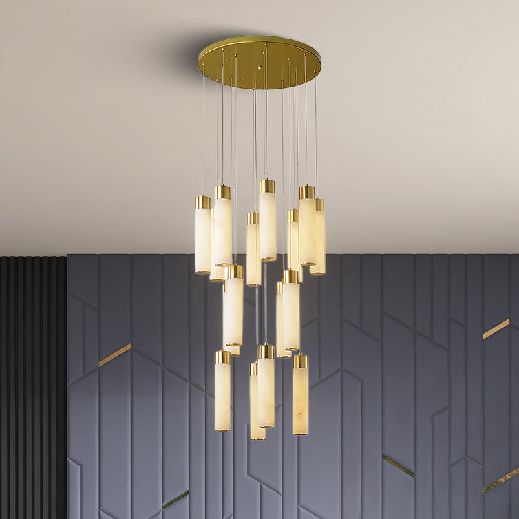 Celestial Alabaster Cascade Minimalist Brass Chandelier