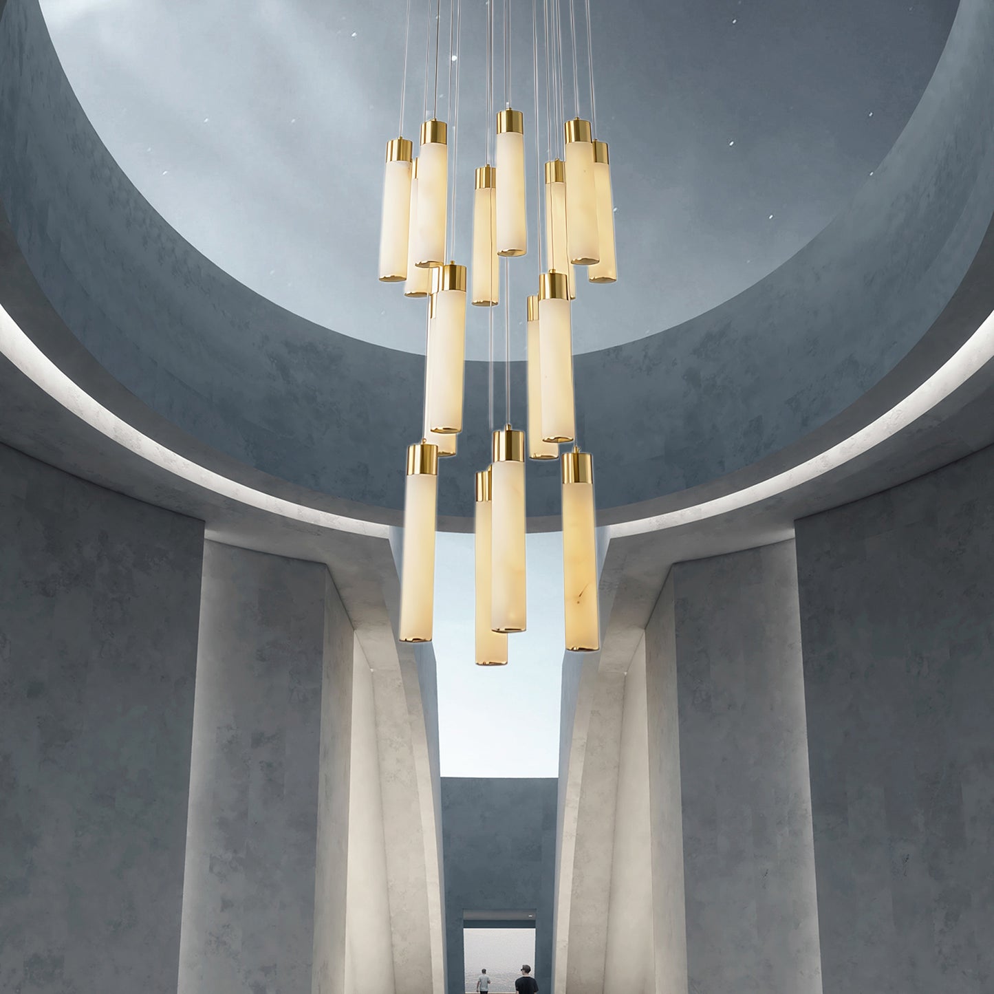 Celestial Alabaster Cascade Minimalist Brass Chandelier