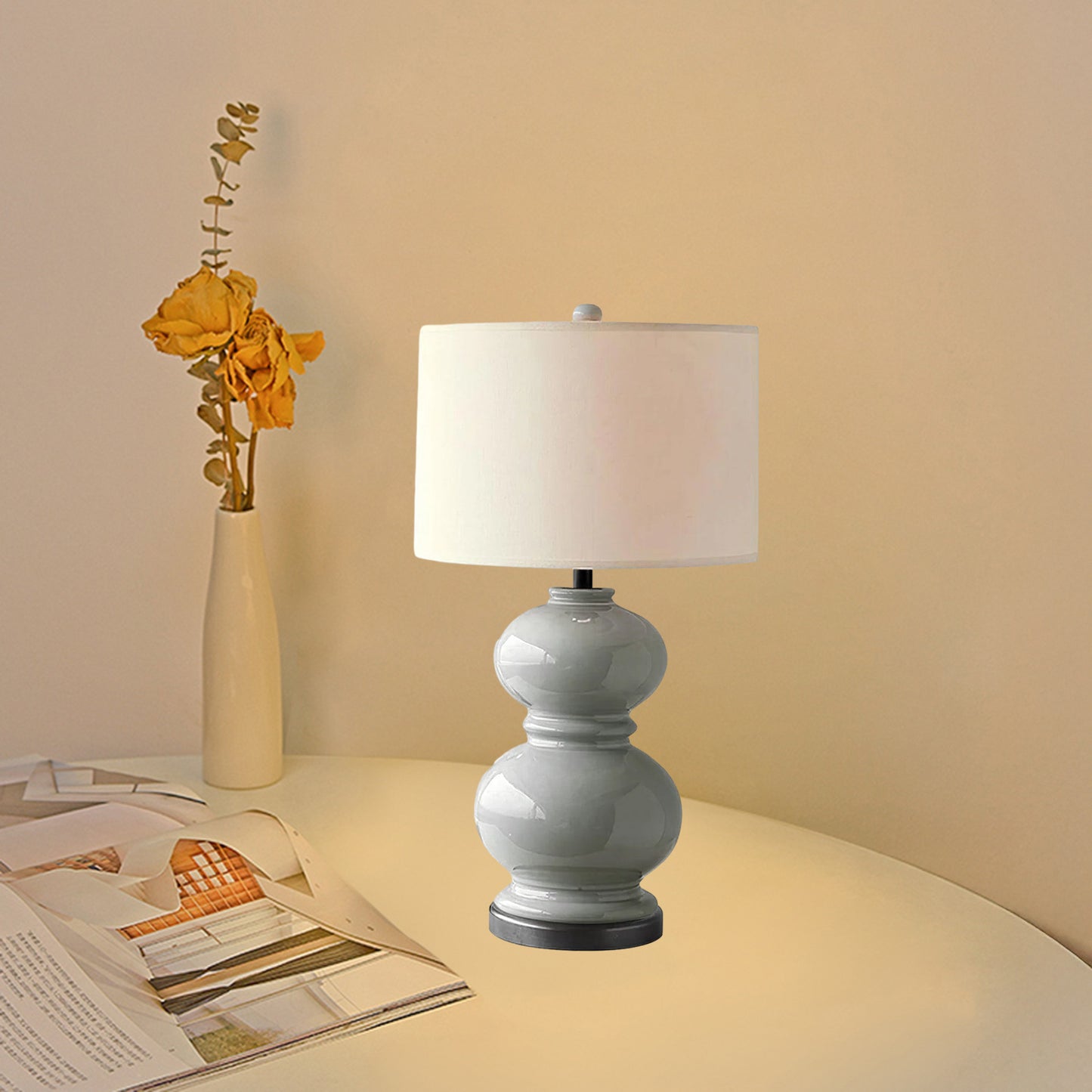 Ceramic Gourd Classic Metal Table Lamp