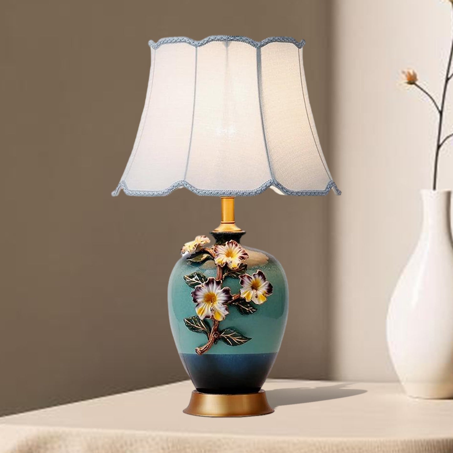 Ceramic Pattern Eclectic Metal Table Lamp