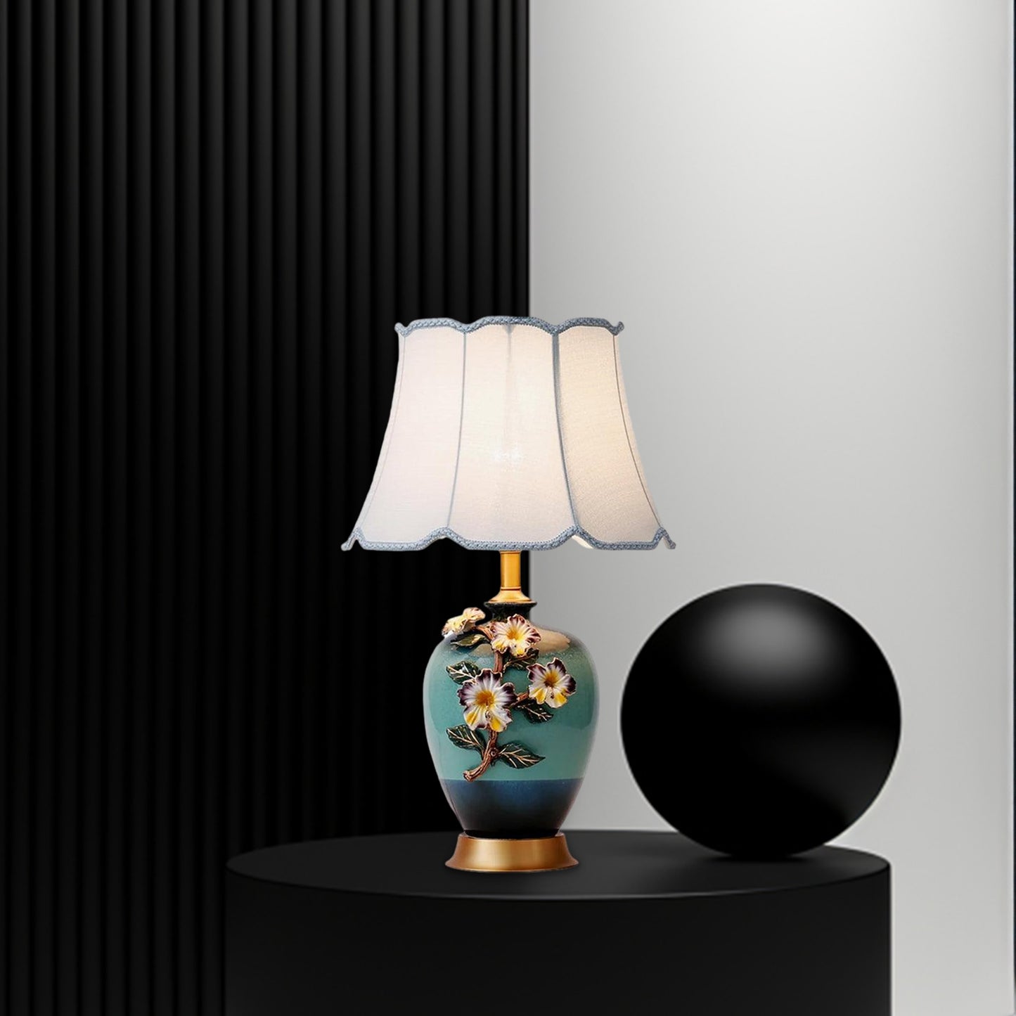 Ceramic Pattern Eclectic Metal Table Lamp