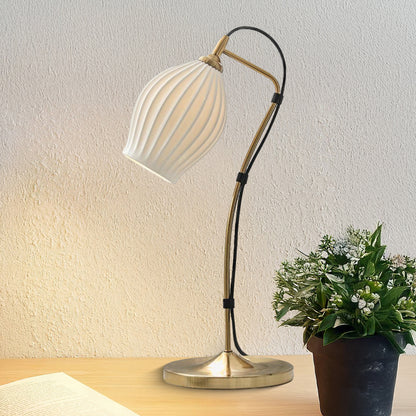 Ceramic Ribbed Eclectic Metal Table Lamp