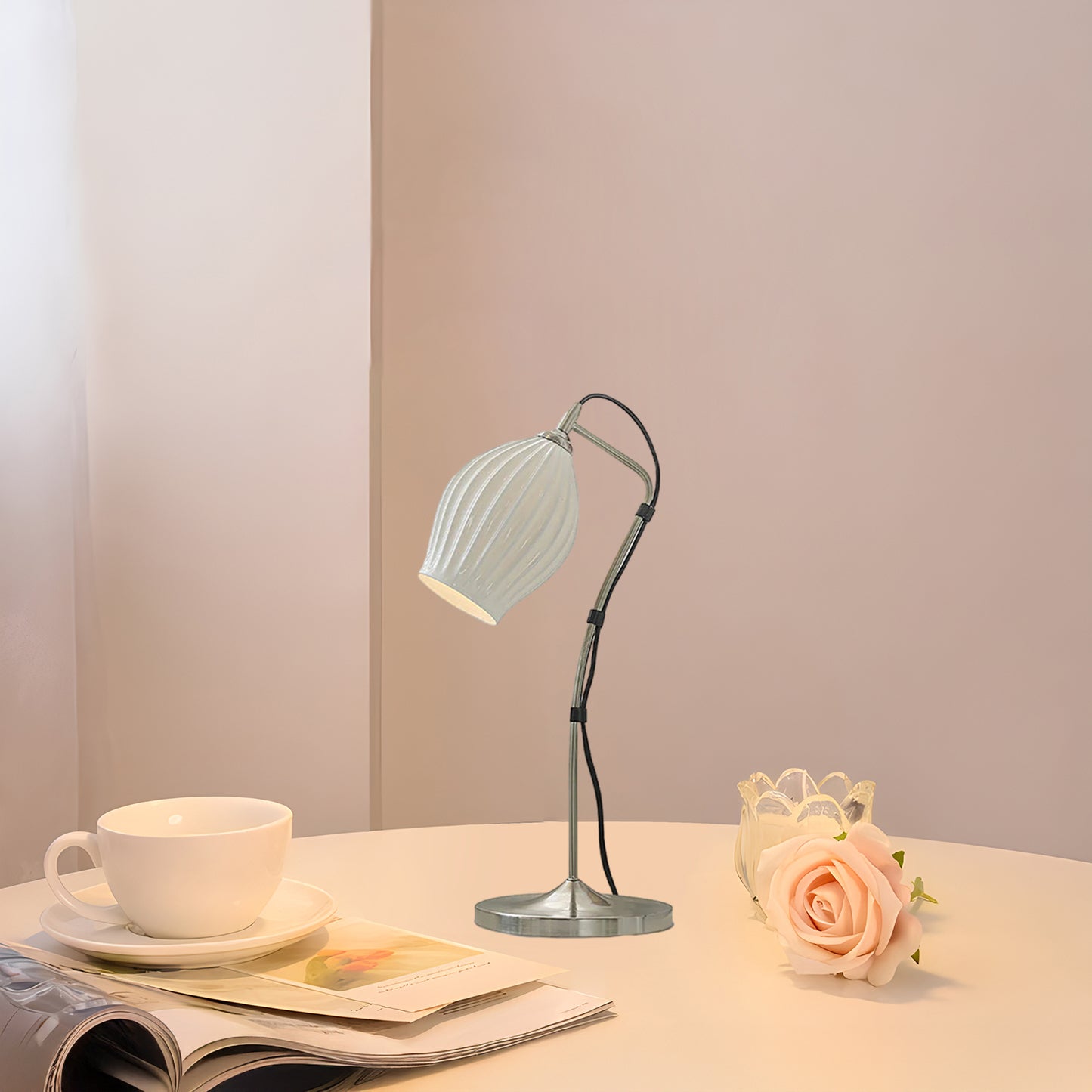 Ceramic Ribbed Eclectic Metal Table Lamp