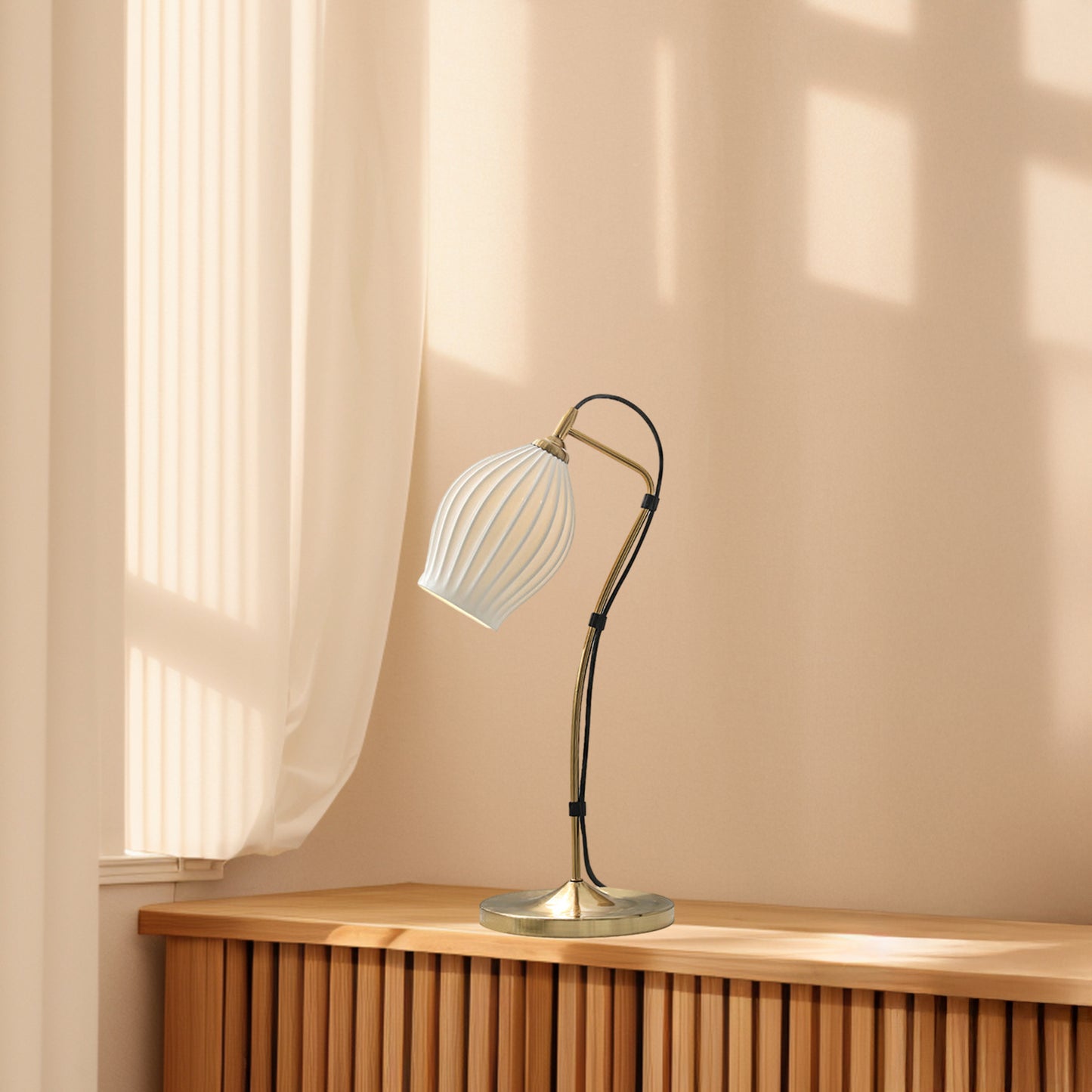 Ceramic Ribbed Eclectic Metal Table Lamp