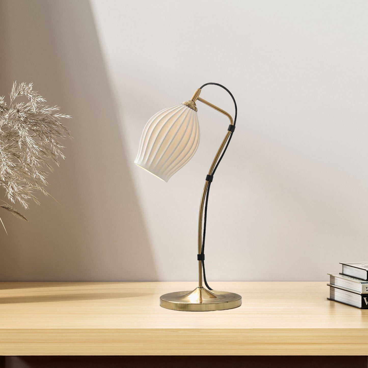 Ceramic Ribbed Eclectic Metal Table Lamp