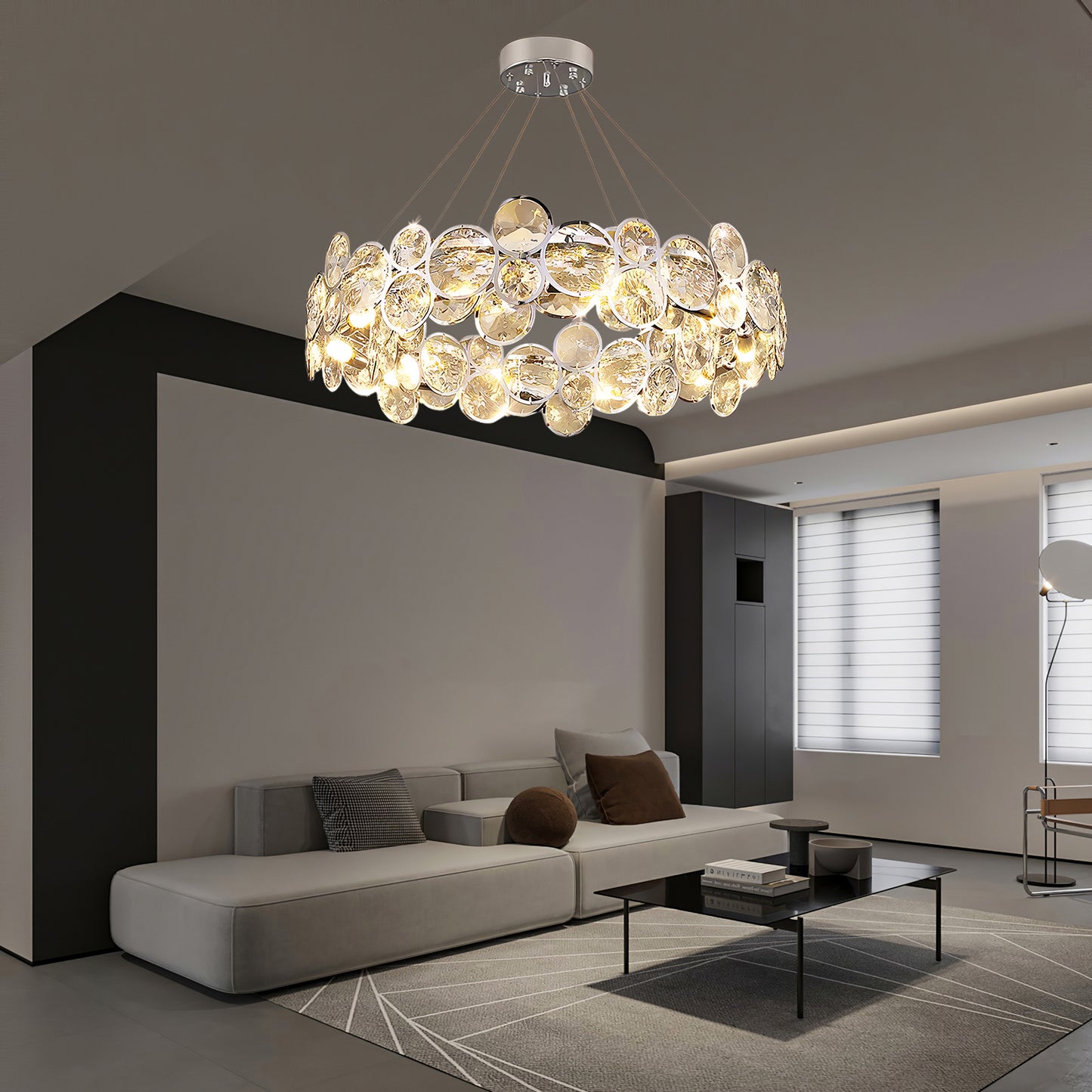 Chrome Round Crystal Modern Steel Chandelier