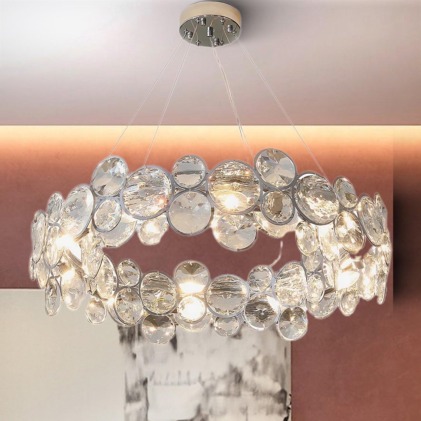 Chrome Round Crystal Modern Steel Chandelier