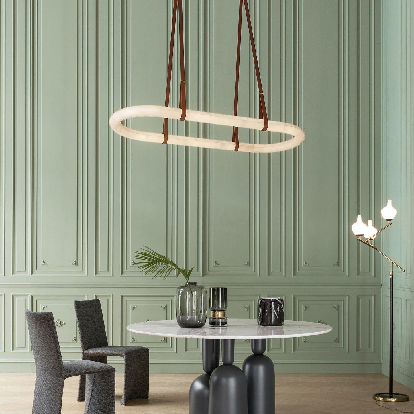 Circle Alabaster Luxury Metal Chandelier