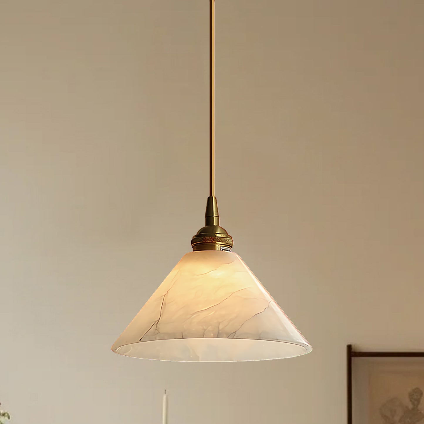 Conical Art Deco Brass Pendant Lamp