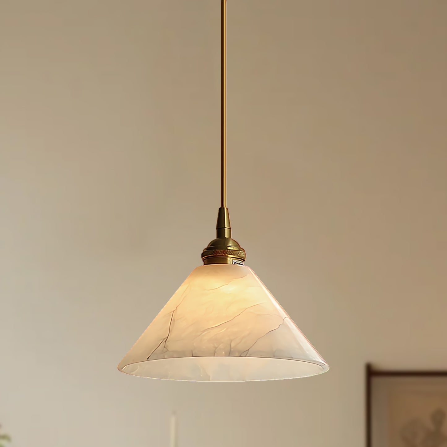 Conical Art Deco Brass Pendant Lamp