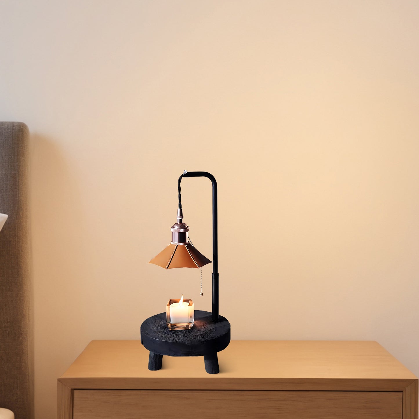 Cordero Wooden Stool Modern Metal Table Lamp