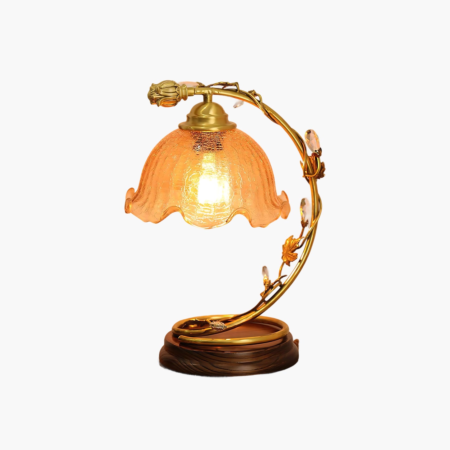 Cracked Brass Art Deco Crystal Table Lamp