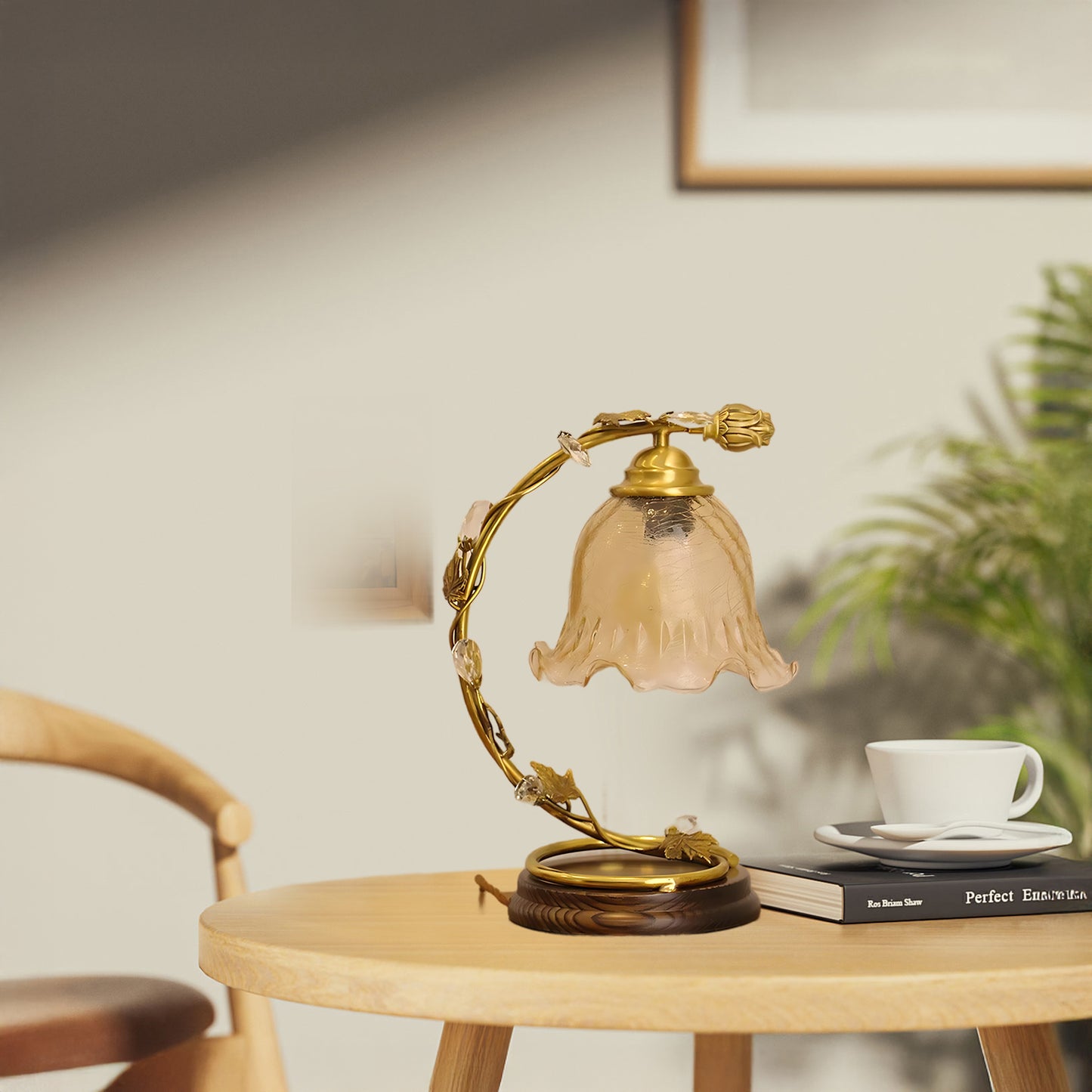 Cracked Brass Art Deco Crystal Table Lamp