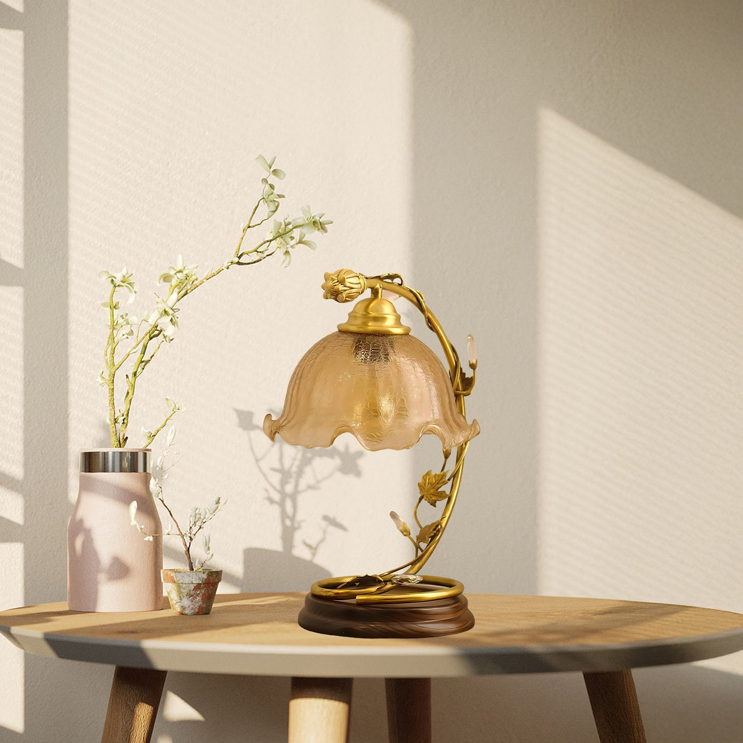 Cracked Brass Art Deco Crystal Table Lamp