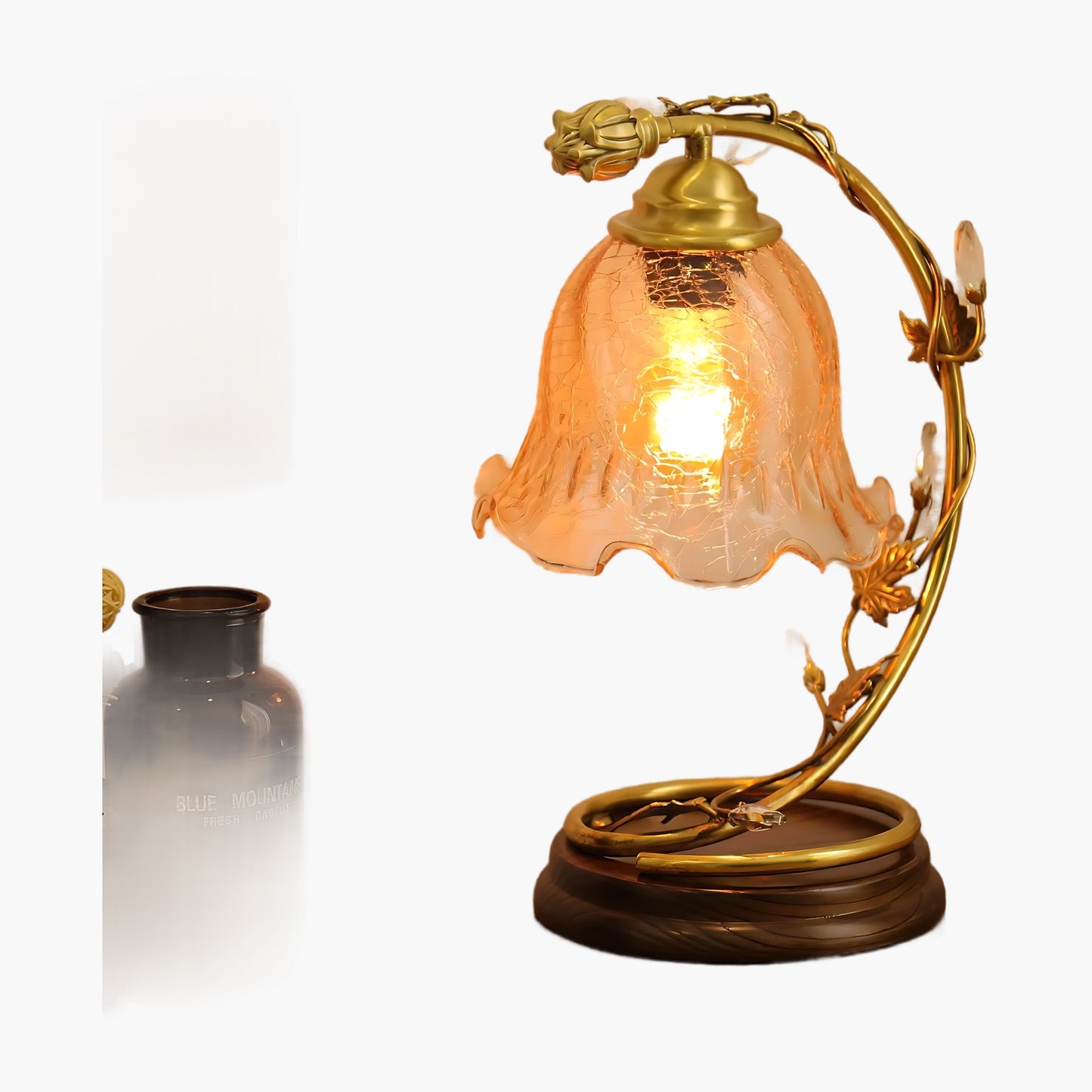 Cracked Brass Art Deco Crystal Table Lamp