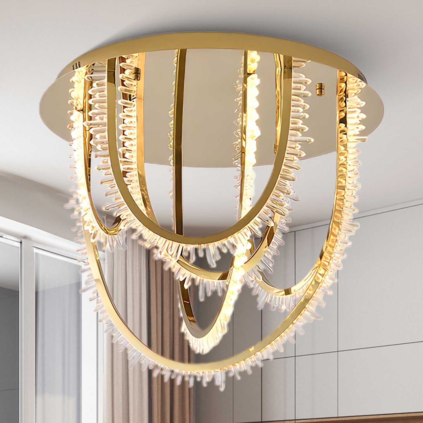 Crystal Corde Modern Steel Ceiling Light