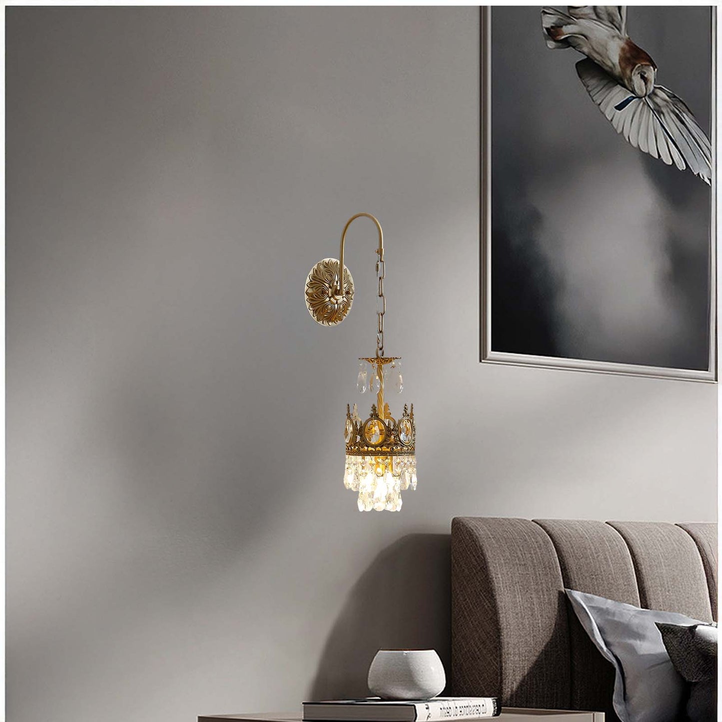 Crystal Crown Eclectic Metal Wall Light