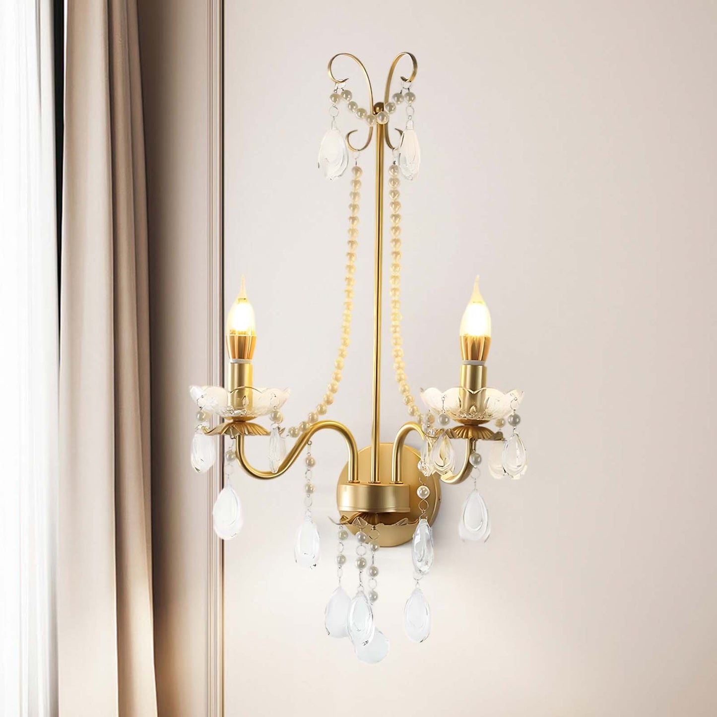 Crystal Pearl Chain Classic Wall Lamp