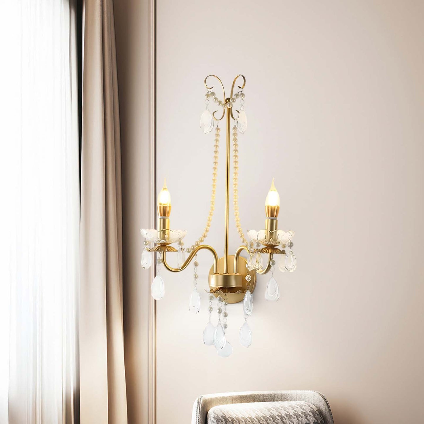 Crystal Pearl Chain Classic Wall Lamp