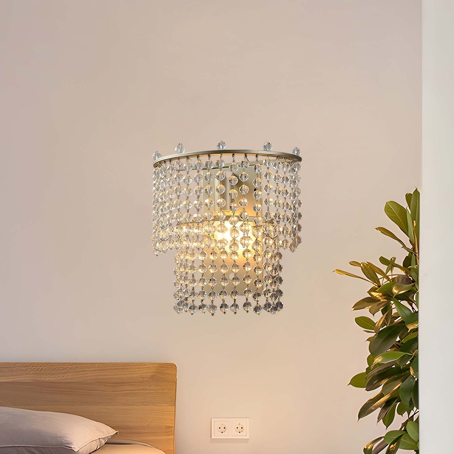 Crystal Waterfall Eclectic Metal Wall Light