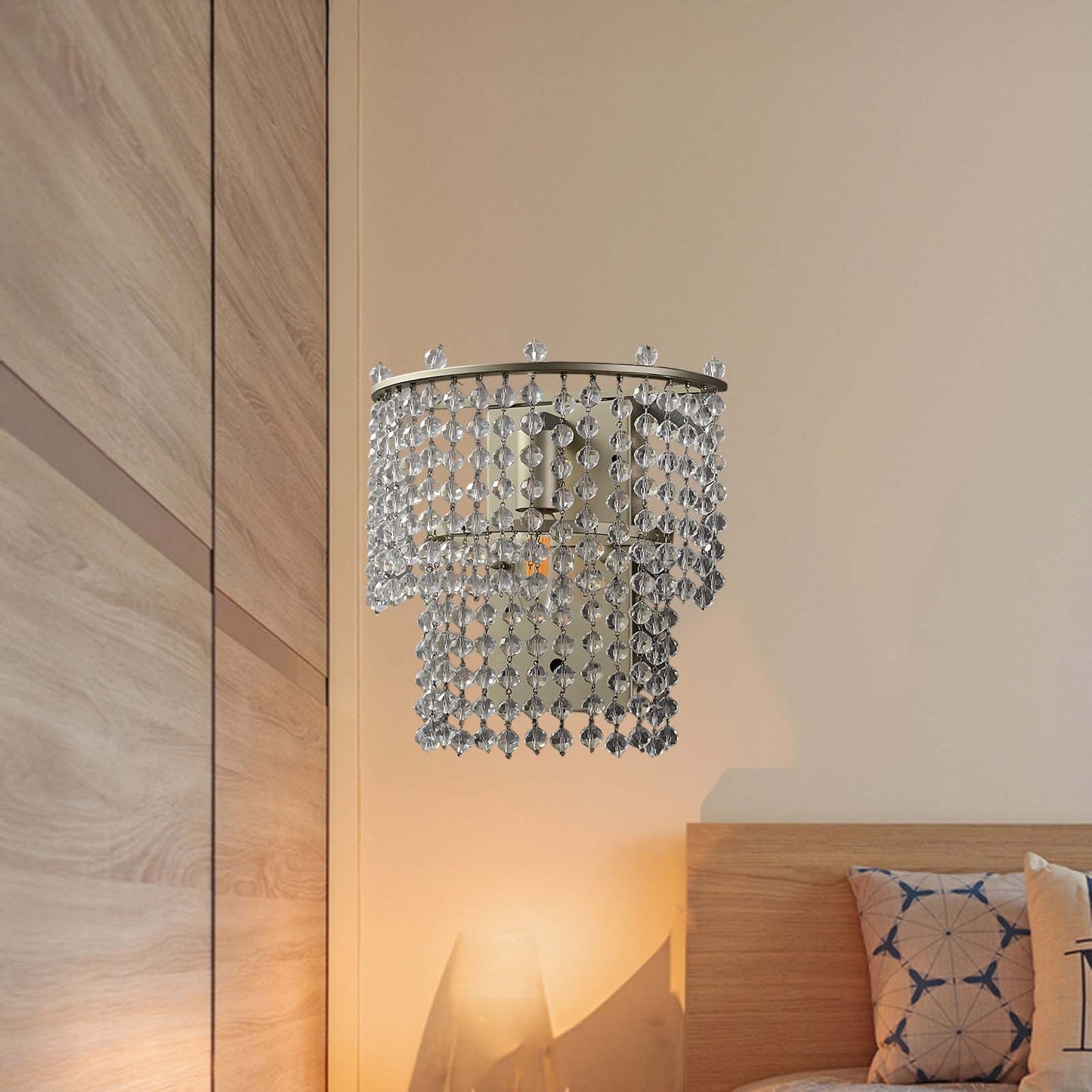 Crystal Waterfall Eclectic Metal Wall Light