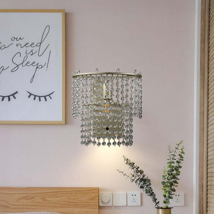 Crystal Waterfall Eclectic Metal Wall Light