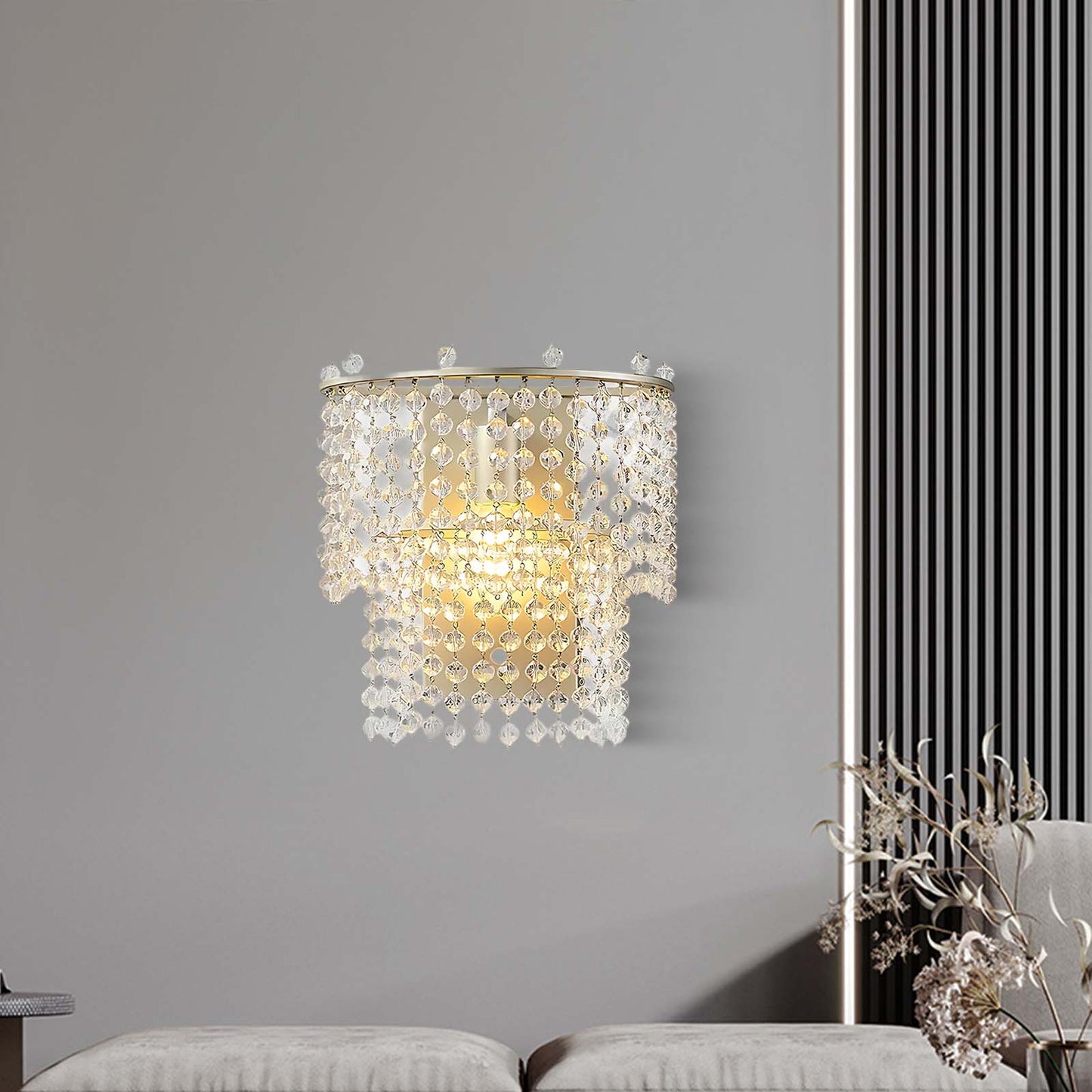 Crystal Waterfall Eclectic Metal Wall Light