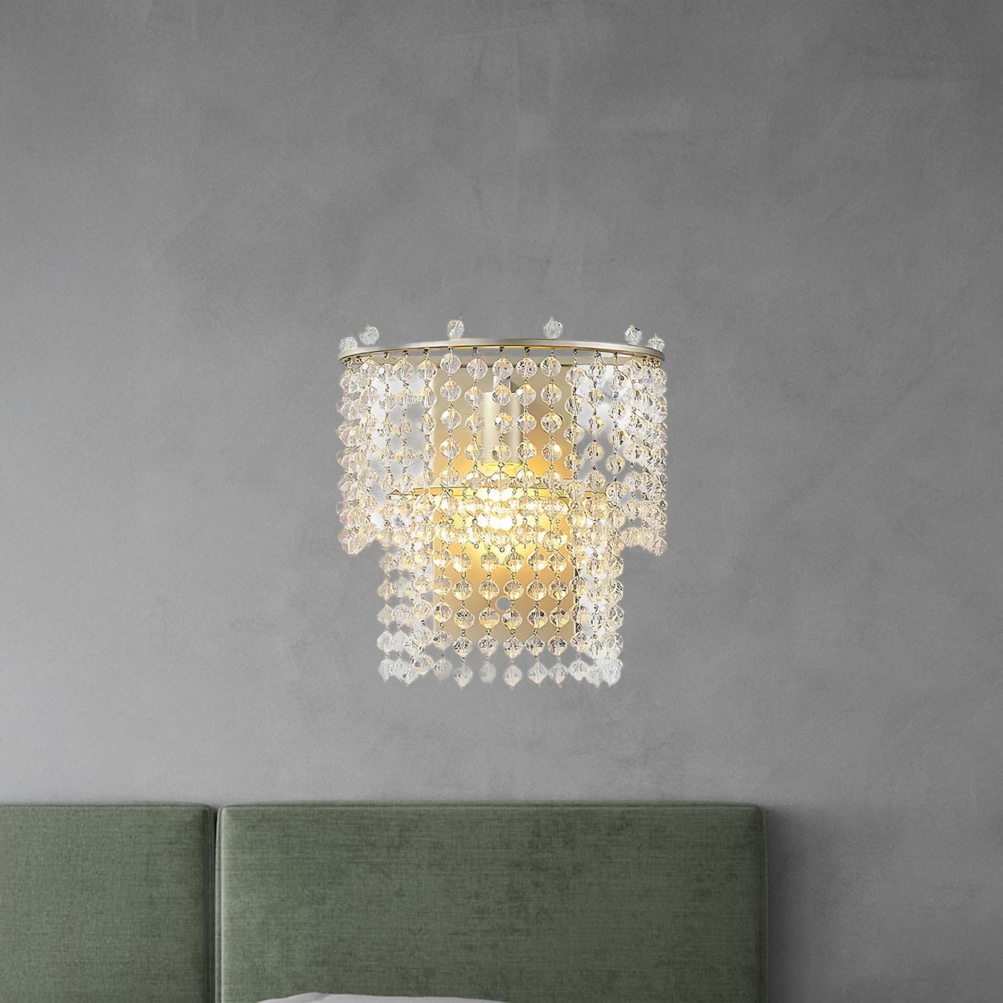 Crystal Waterfall Eclectic Metal Wall Light