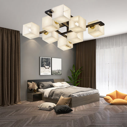 Cubist Alabaster Cluster Luxury Metal Ceiling Lamp