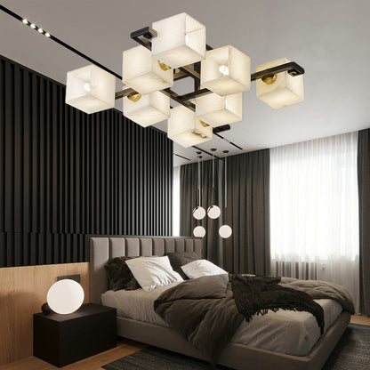 Cubist Alabaster Cluster Luxury Metal Ceiling Lamp