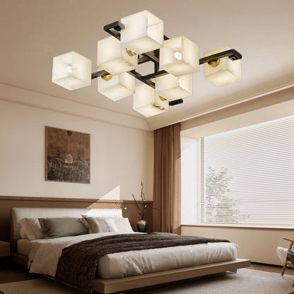 Cubist Alabaster Cluster Luxury Metal Ceiling Lamp