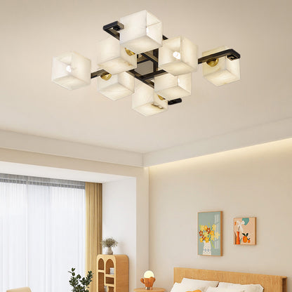 Cubist Alabaster Cluster Luxury Metal Ceiling Lamp