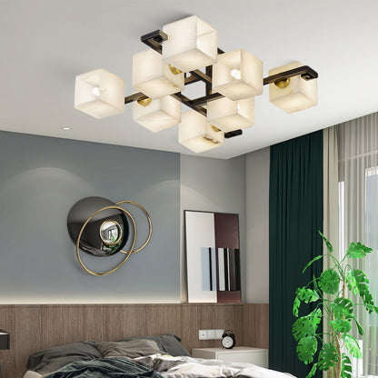 Cubist Alabaster Cluster Luxury Metal Ceiling Lamp