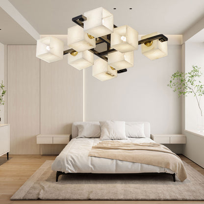 Cubist Alabaster Cluster Luxury Metal Ceiling Lamp