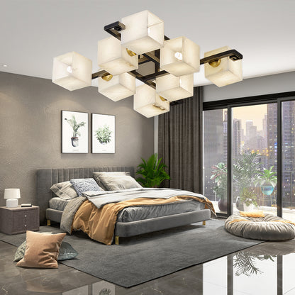 Cubist Alabaster Cluster Luxury Metal Ceiling Lamp