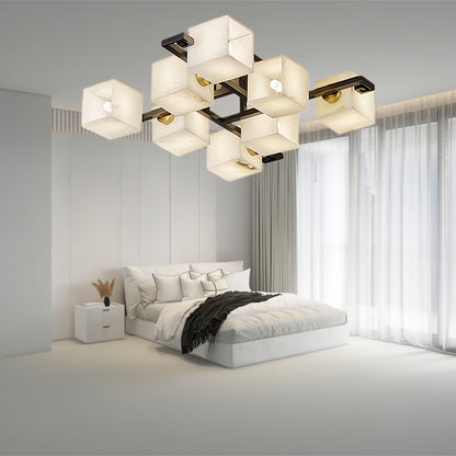 Cubist Alabaster Cluster Luxury Metal Ceiling Lamp