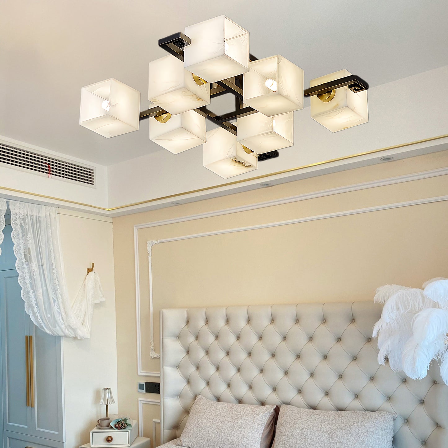 Cubist Alabaster Cluster Luxury Metal Ceiling Lamp