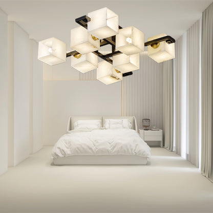 Cubist Alabaster Cluster Luxury Metal Ceiling Lamp