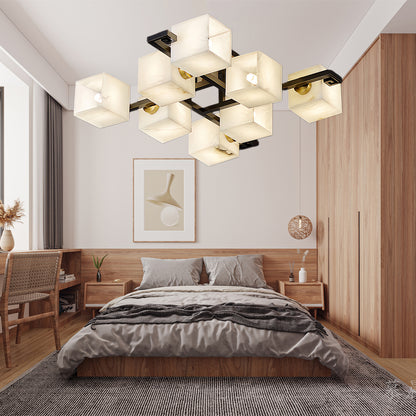 Cubist Alabaster Cluster Luxury Metal Ceiling Lamp