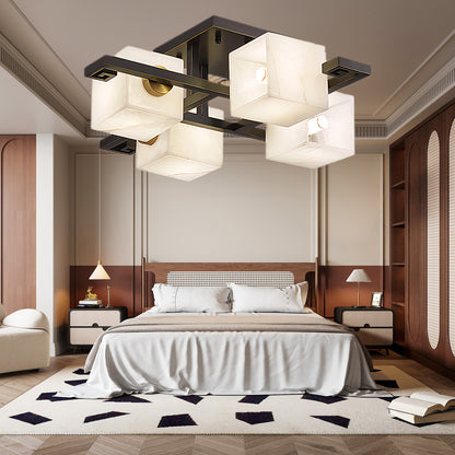 Cubist Alabaster Cluster Luxury Metal Ceiling Lamp