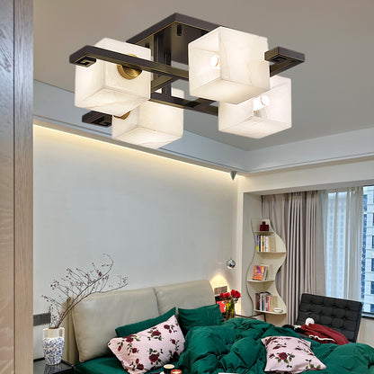 Cubist Alabaster Cluster Luxury Metal Ceiling Lamp