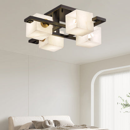 Cubist Alabaster Cluster Luxury Metal Ceiling Lamp