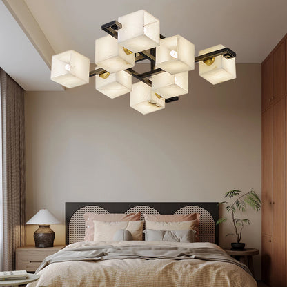 Cubist Alabaster Cluster Luxury Metal Ceiling Lamp