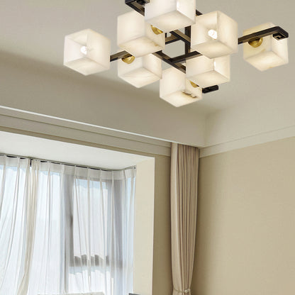 Cubist Alabaster Cluster Luxury Metal Ceiling Lamp