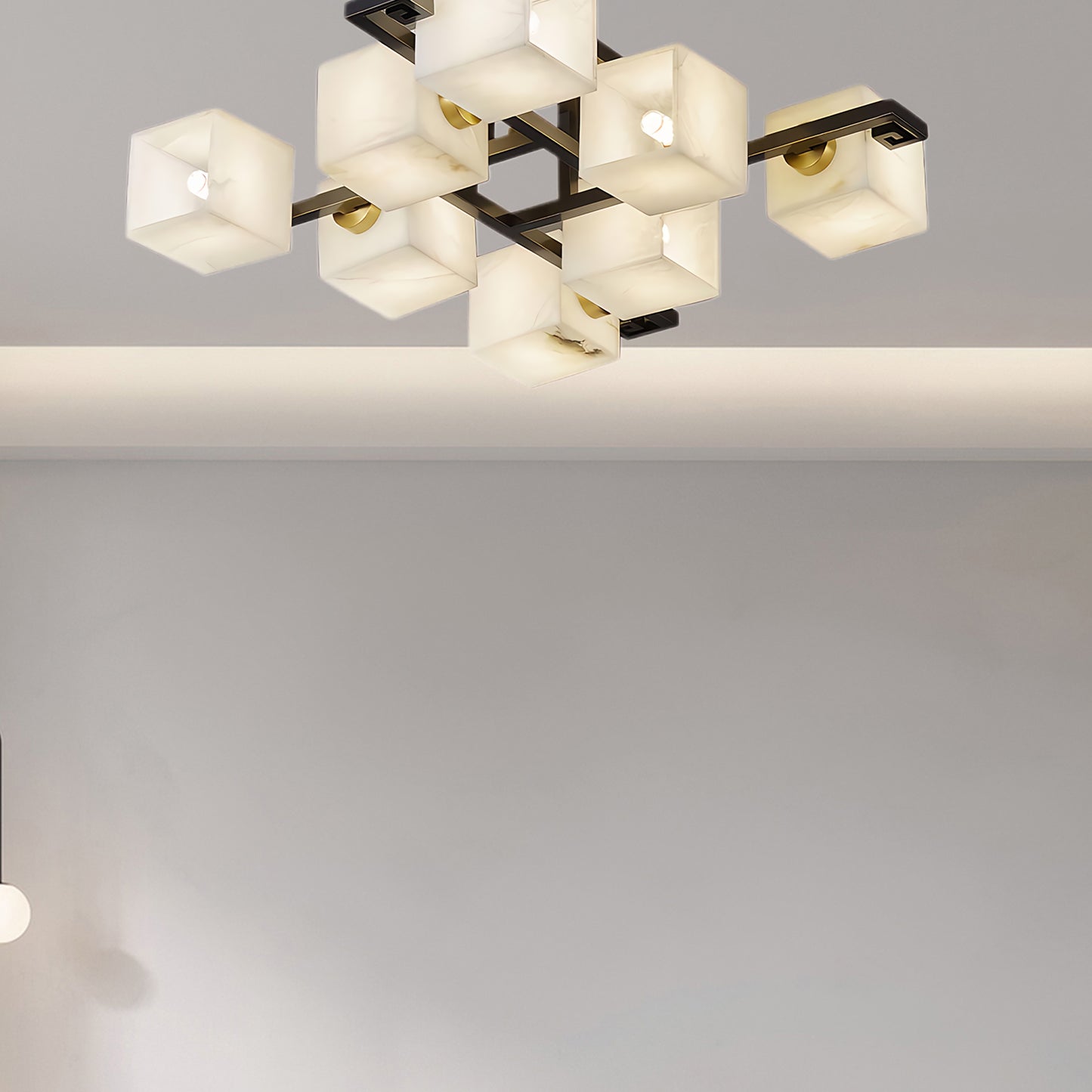 Cubist Alabaster Cluster Luxury Metal Ceiling Lamp