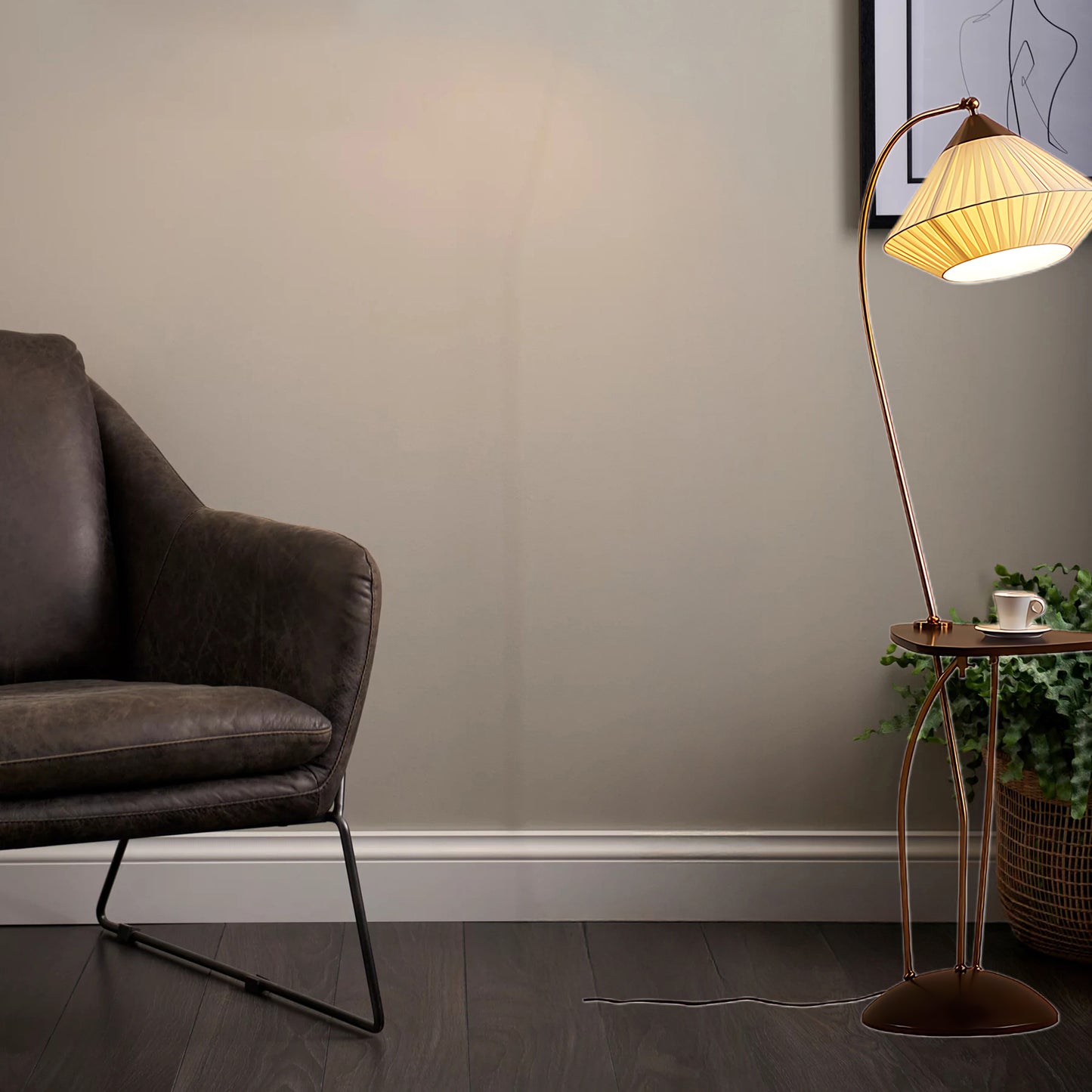 Curve With Table Minimalist Metal Floor Lamp